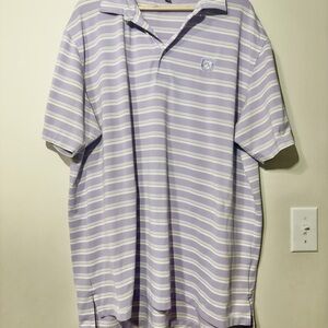 Peter Millar Lavender and White Striped Polo Shirt